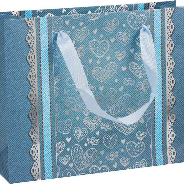 Сумка средняя бумажная Джинсовая симфония, 18x23x8 см