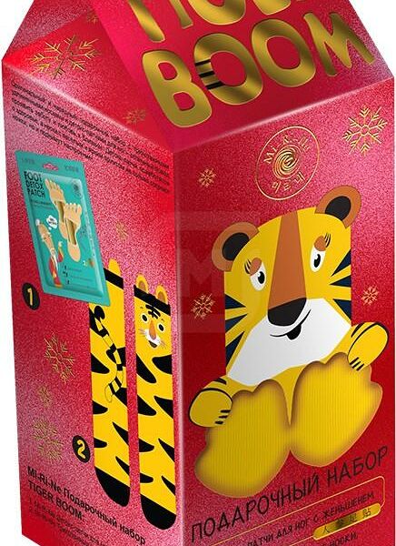 Набор подарочный Funny Organix Tiger Boom Носки, 1 пара + патчи для ног с женьшенем, 1 пара