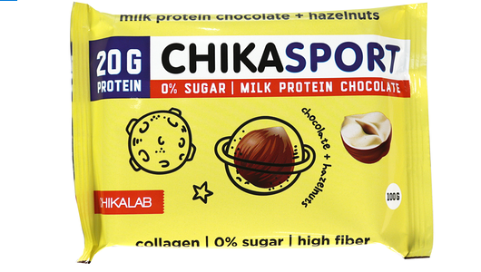 Шоколад протеиновый Chikalab Chika Sport молочный с фундуком 100 г