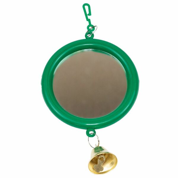 HOMEPET Зеркало для птиц с колокольчиком круглое малое изумрудное 8х16,5см