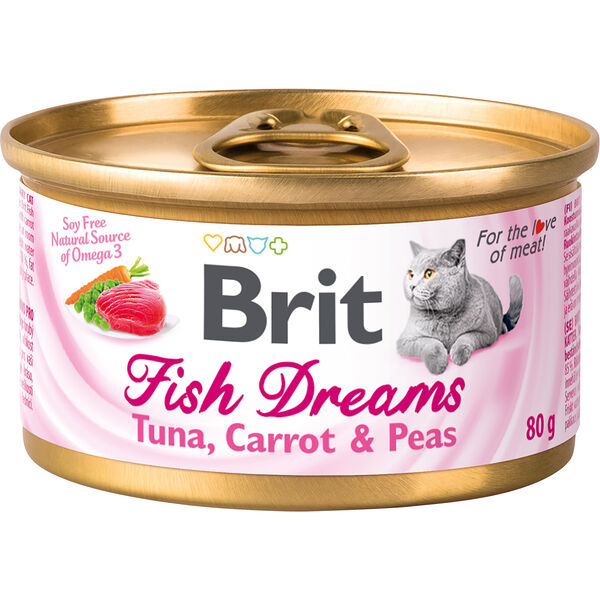 Консервы для кошек Brit Care кусочки тунец, морковь и горошек 80г