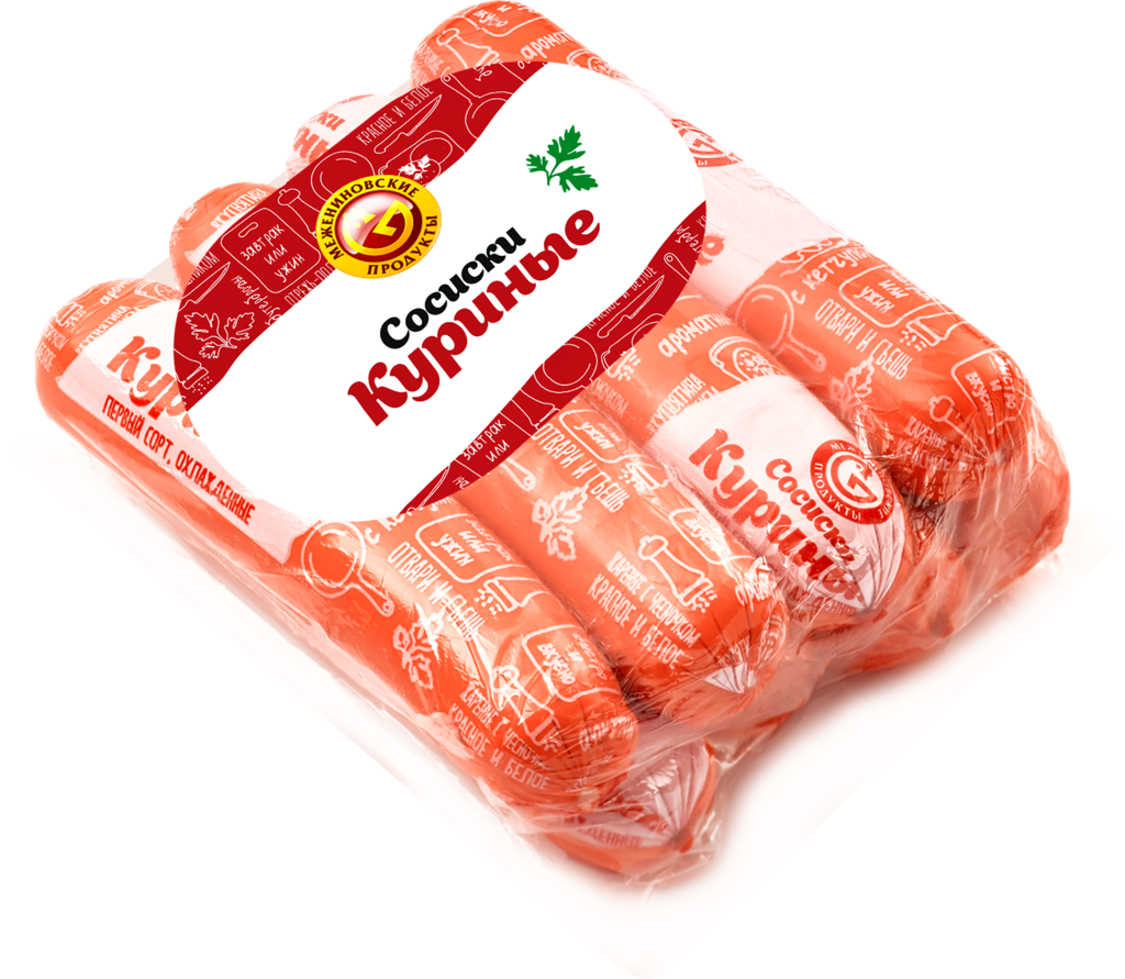 

Сосиски МЕЖЕНИНОВСКИЕ ПРОДУКТЫ Куриные 1-й сорт, 400г