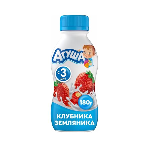 Йогурт детский Агуша питьевой, я сам, земляника-клубника 2.2% 180 г