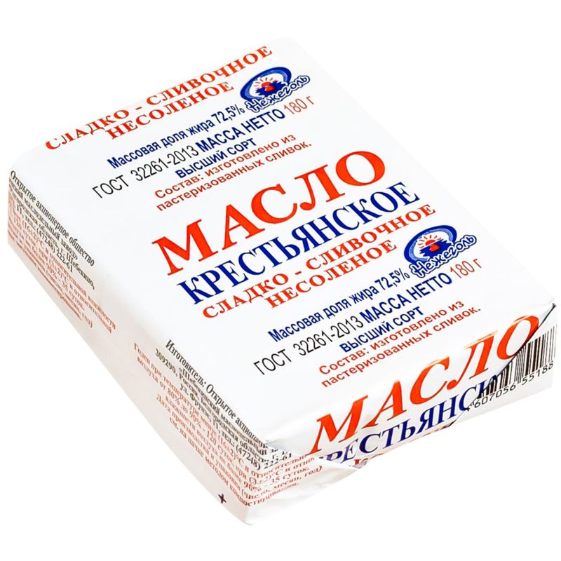 

Масло сладко-сливочное Нежеголь крестьянское 72.5% 180 г