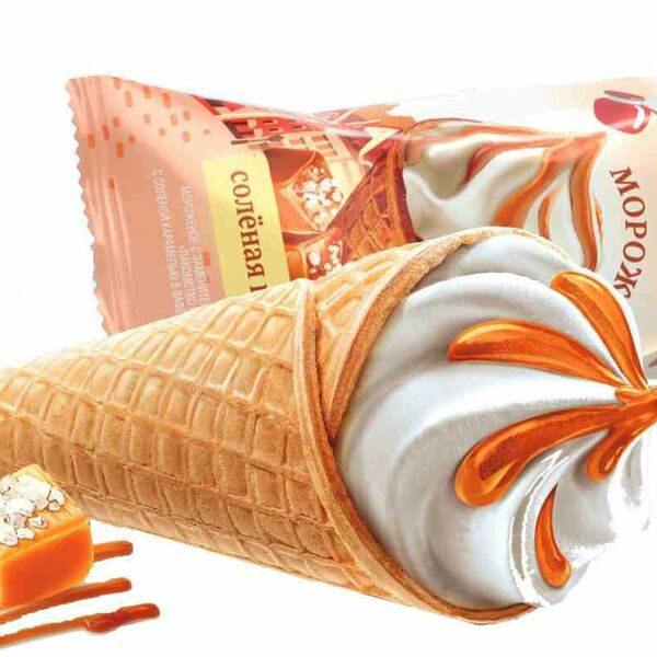 Мороженое Лекарство для Карлсона в сахарном рожке с наполнителем Соленая карамель, 90г