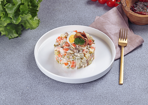 

Салат оливье Лента Fresh с говяжьим языком, вес