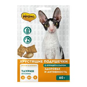 Подушечки хрустящие Мнямс Здоровье и активность для кошек с курицей и сыром 60 г
