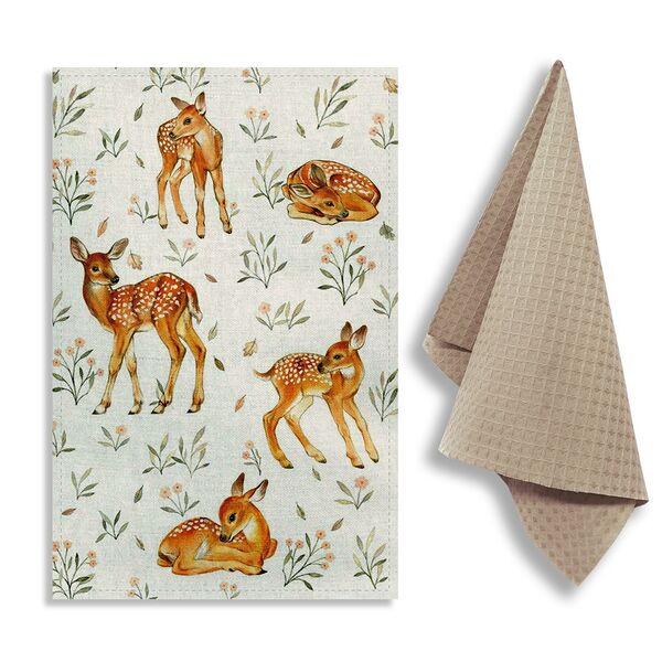 Набор кухонных полотенец Оленята, 2 шт, 39х60 см, хлопок/лён/вафля, в ассортименте