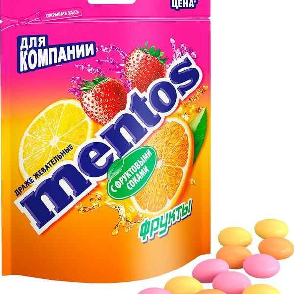 Драже Mentos жевательные фрукты 95г