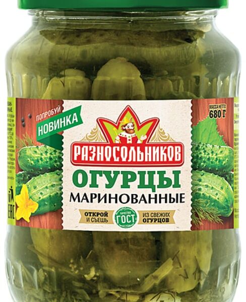 Огурцы Разносольников маринованные 680г