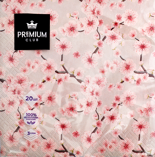 Салфетки бумажные Premium Club Вдохновение 3-слоя 33х33см, 20шт