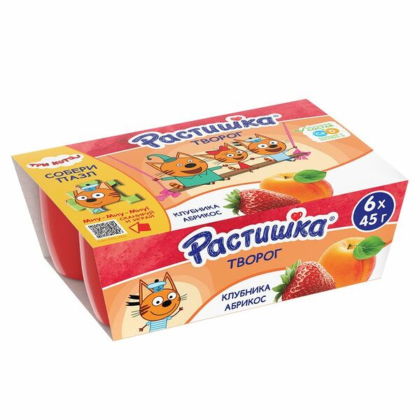 Творог Растишка со вкусом клубники и абрикоса 3,5%, 6×45 г