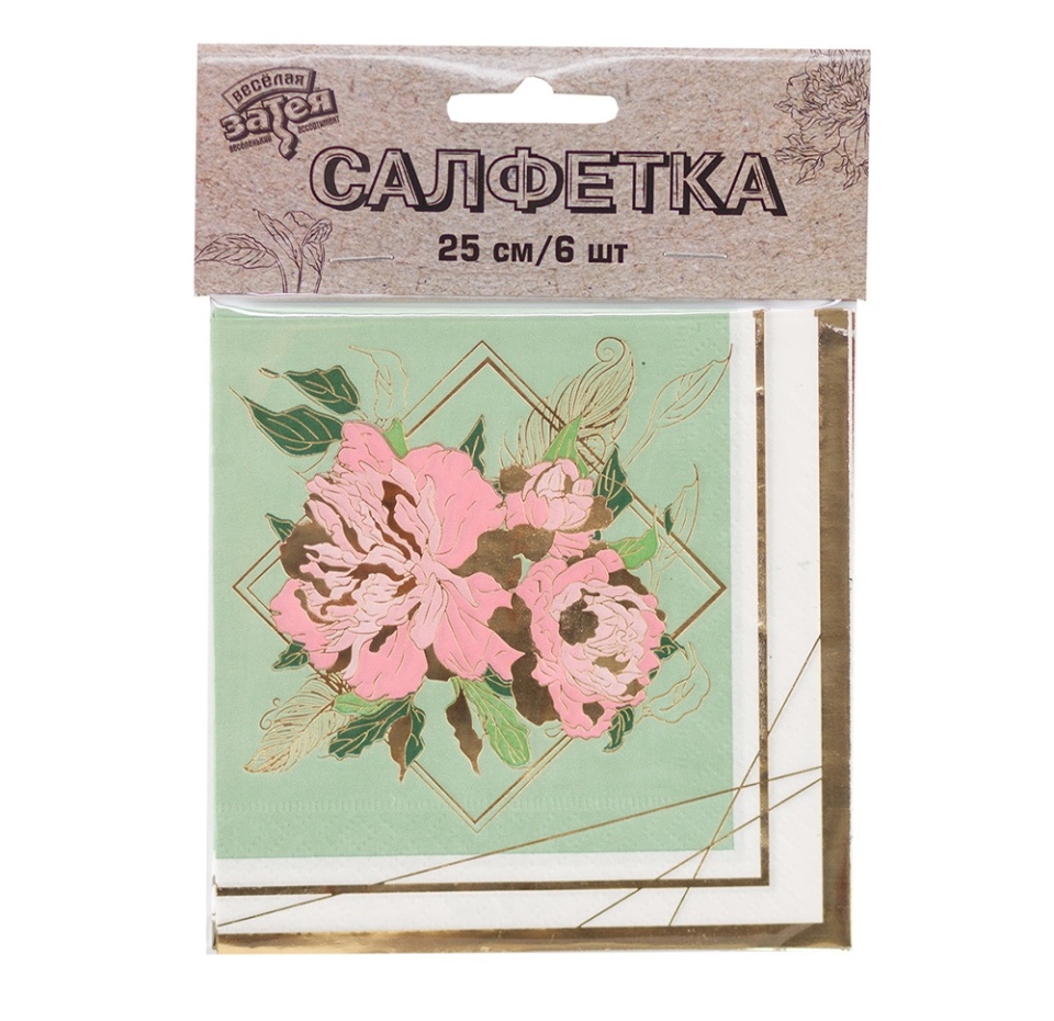 

Салфетка "весёлая затея" Пионы 25см 6 шт, Китай