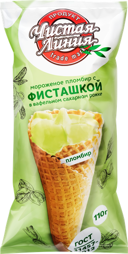 

Мороженое Чистая Линия пломбир фисташка 12% без змж вафельный рожок 110 г