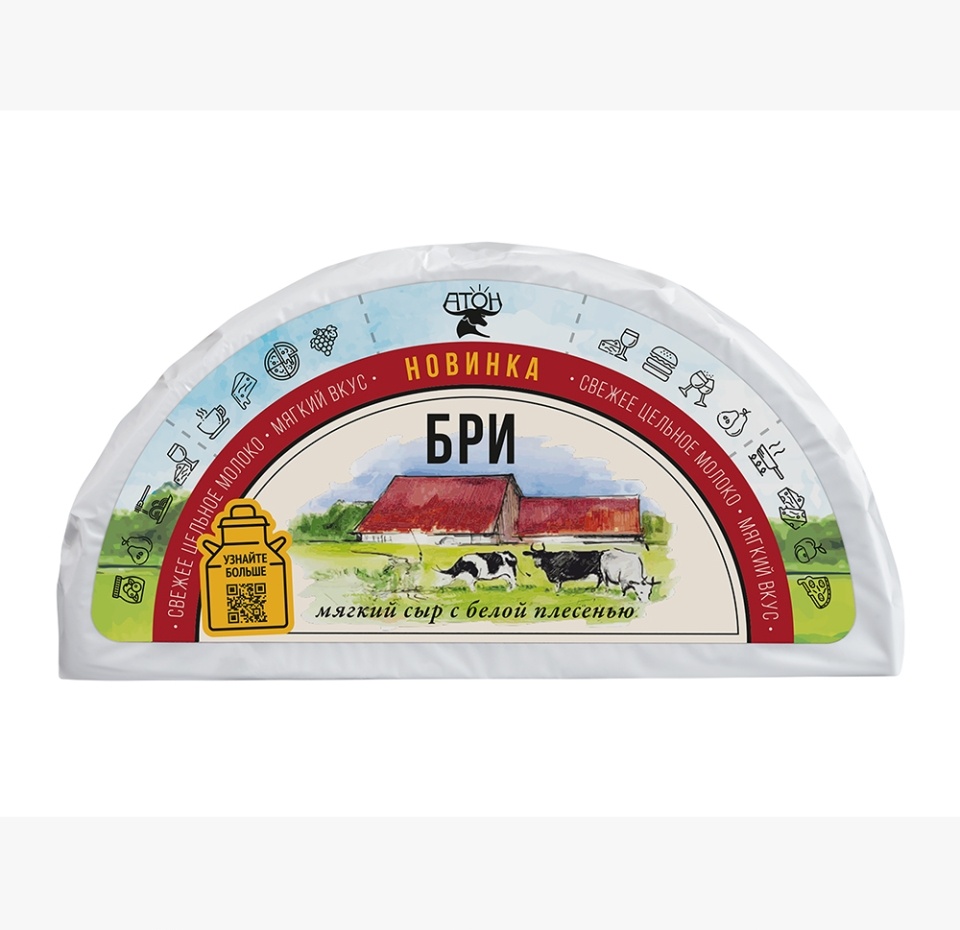 

Сыр мягкий бри с белой плесенью 50%, «Атон», Россия, БЗМЖ