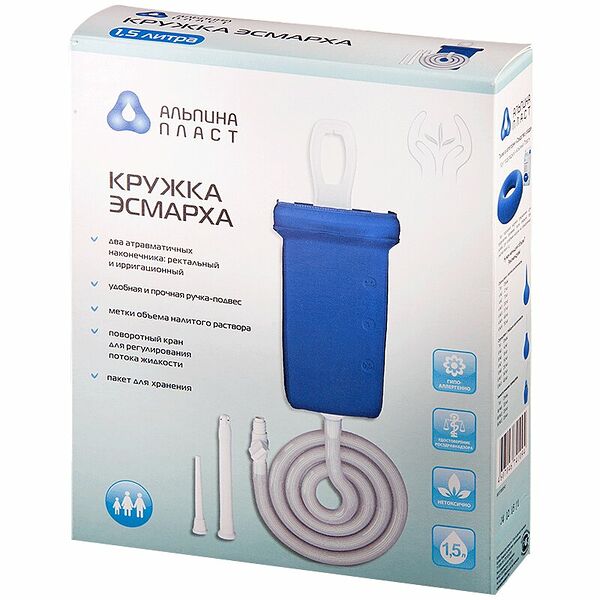 Альпина Пласт Кружка Эсмарха резиновая с 2 наконечниками 1.5 л