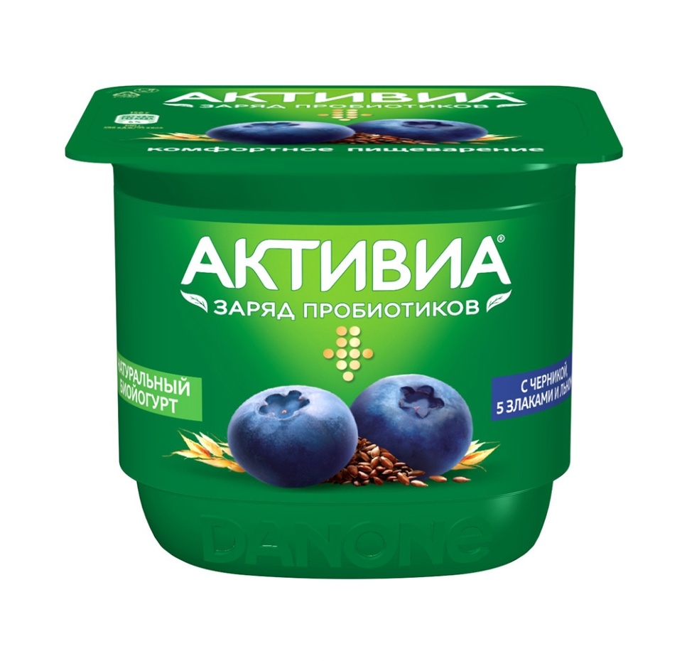 

Биойогурт Активиа Черника, 5 злаков, льняные семена 2.9%, без змж, 150 г