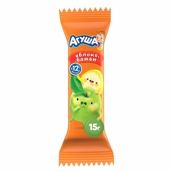 Батончик фруктовый Агуша Яблоко,банан, 15г