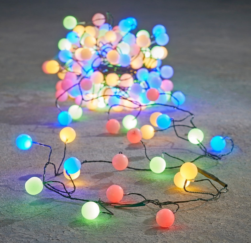 

Декор luka Lighting гирлянда кластер-ягодки на зеленом проводе мультколор 140 ламп, 350см, таймер, Китай