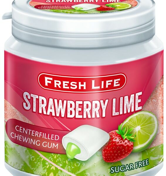 Жевательная резинка Fresh Life с жидким центром Клубника-Лайм 76г