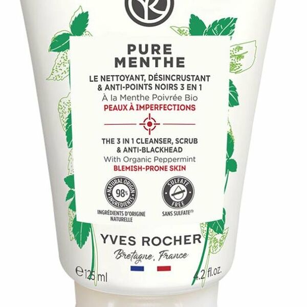 Гель-гоммаж для умывания Yves Rocher Против черных точек 3 в 1 с перечной мятой Био