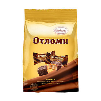 Конфеты оригинальные Отломи Акконд с хрустящими вафлями, мягкой карамелью, арахисом и воздушным рисом 360 г