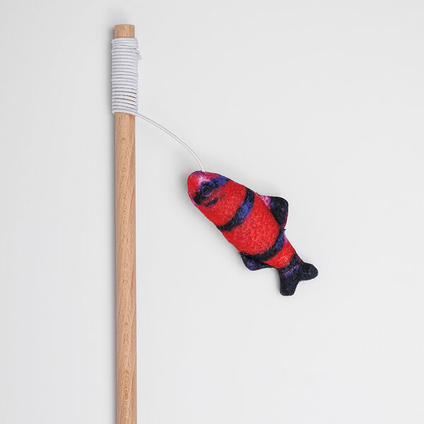 Игрушка-дразнилка с кошачьей мятой, валерианой и погремушкой для кошек Барбус бордо, 11х3,5х1,7 см, удочка 40 см