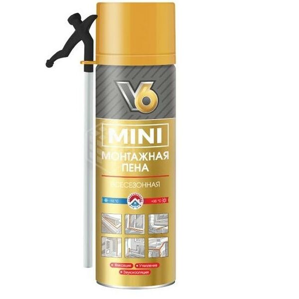 Пена монтажная бытовая V6 Mini всесезонная, 350г