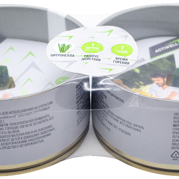 Свеча антимоскитная уличная ACTIWELL цитронелла 20х10х4,5см, 2х160г