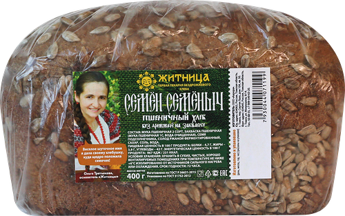 Хлеб пшеничный бездрожжевой ЖИТНИЦА Семен Семеныч, 400г