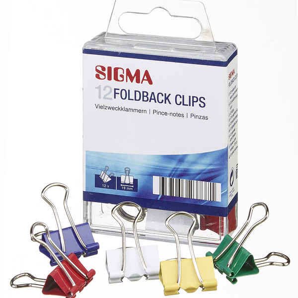 Зажимы для бумаги Sigma 1,9 см, 12 шт