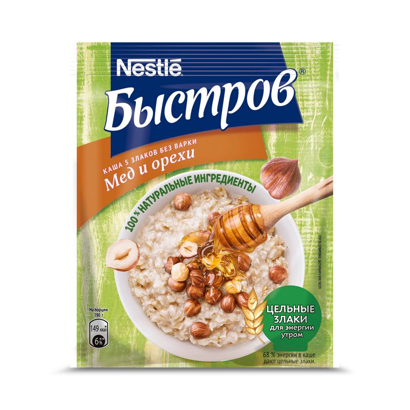 

Каша без варки Быстров 5 злаков с медом и орехами коробка, 40 г х 6 шт.