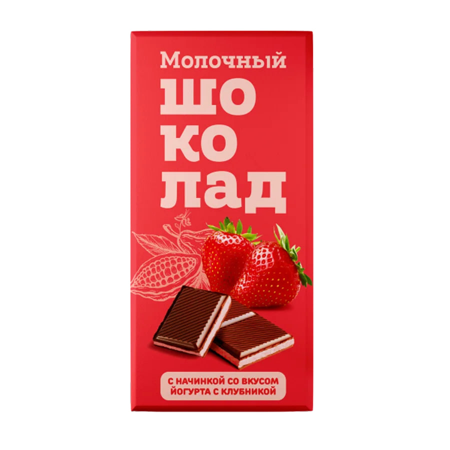 

Молочный шоколад Лукоморье с начинкой со вкусом йогурта с клубникой, 80 г