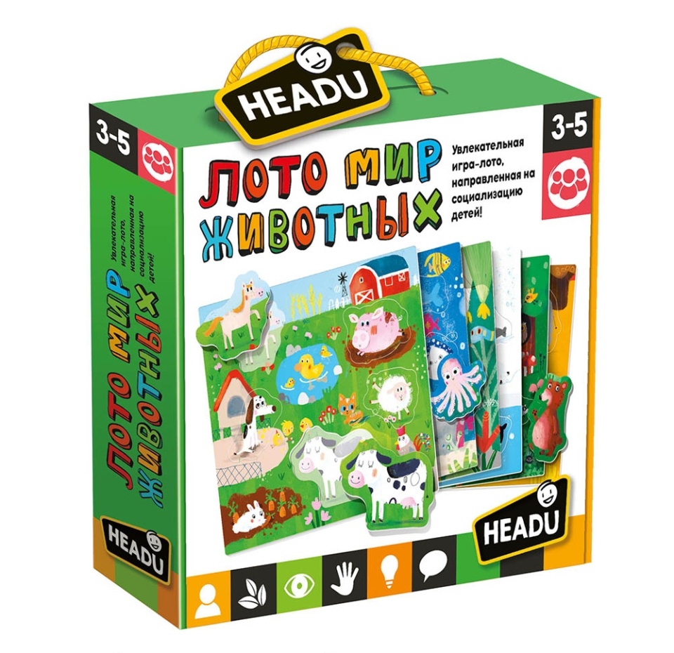 

Игра настольная лото «Мир животных» с 3 лет, Headu, Италия