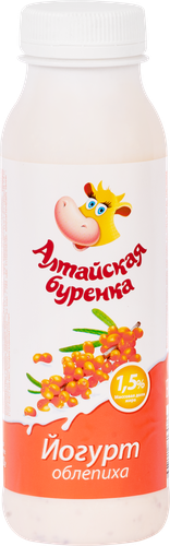 

Йогурт питьевой Алтайская Буренка облепиха, 1.5%, 300 г