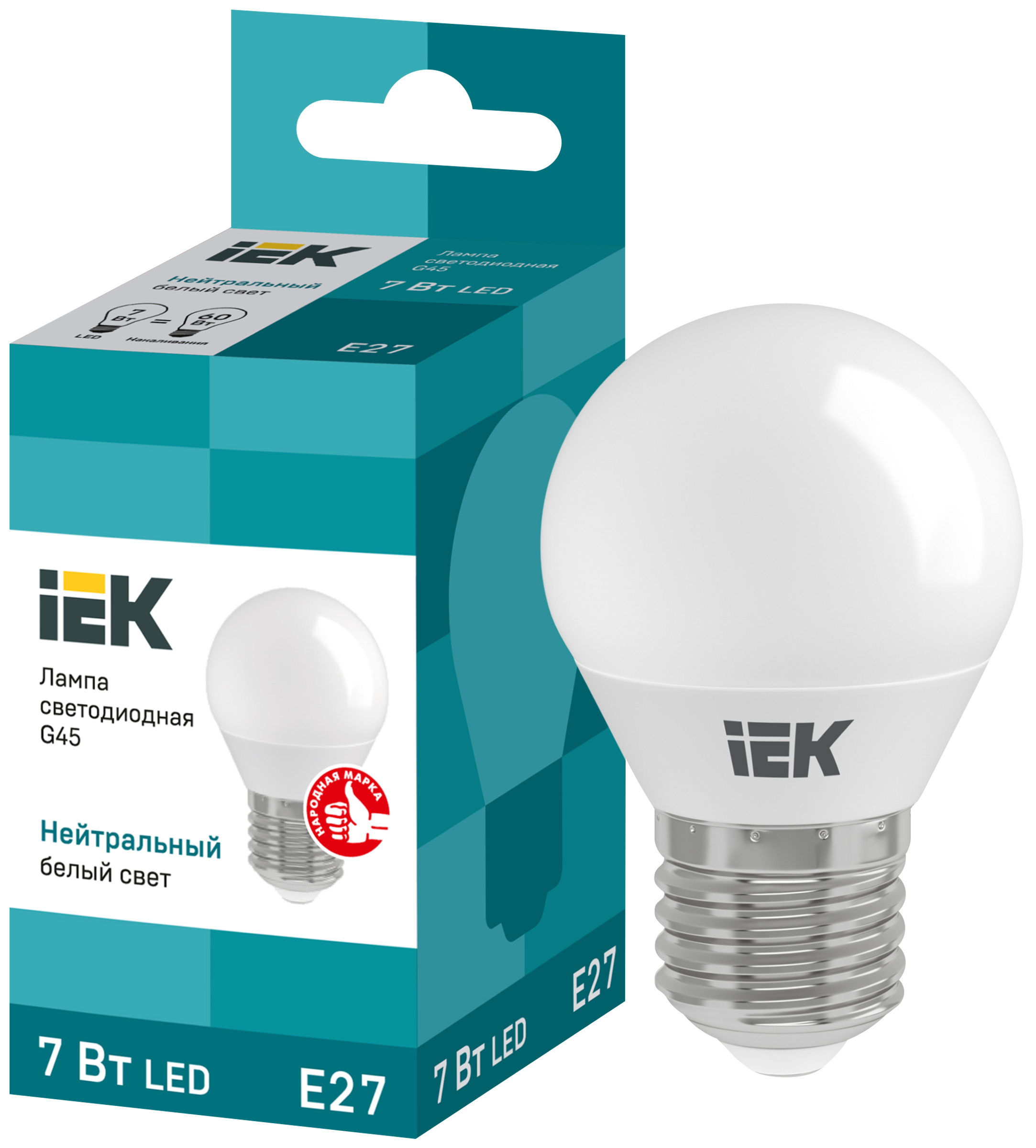 

Лампа IEK LED G45, 7Вт, 230В, 4000К, E27, шар