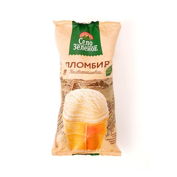 Мороженое Село Зелёное Пломбир ванильный 15%, без змж, вафельный стаканчик 90 г