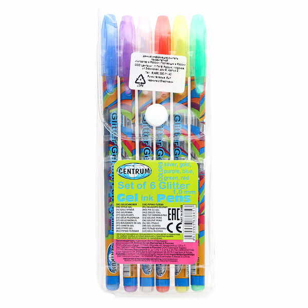 Набор гелевых ручек с блестками, 6 шт ТМ Centrum (Центрум)