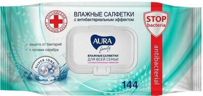 Влажные салфетки Аура (Aura) Семья (Family) с антибактериальным эффектом 144 шт. упаковка в ассортименте