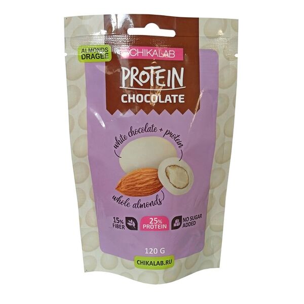Драже Chikalab 25% Protein Миндаль в белом шоколаде (без сахара) 120 г, Россия