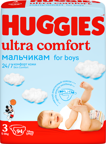 

Подгузники детские для мальчиков Huggies Ultra Comfort 3 5–9 кг 94 шт.