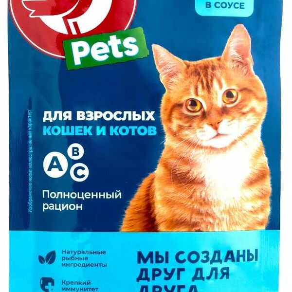 Корм консервированный для кошек АШАН Красная птица с лососем в соусе