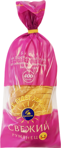 

Батон Каравай Свежий Румянец на пшеничной опаре нарезка 400 г