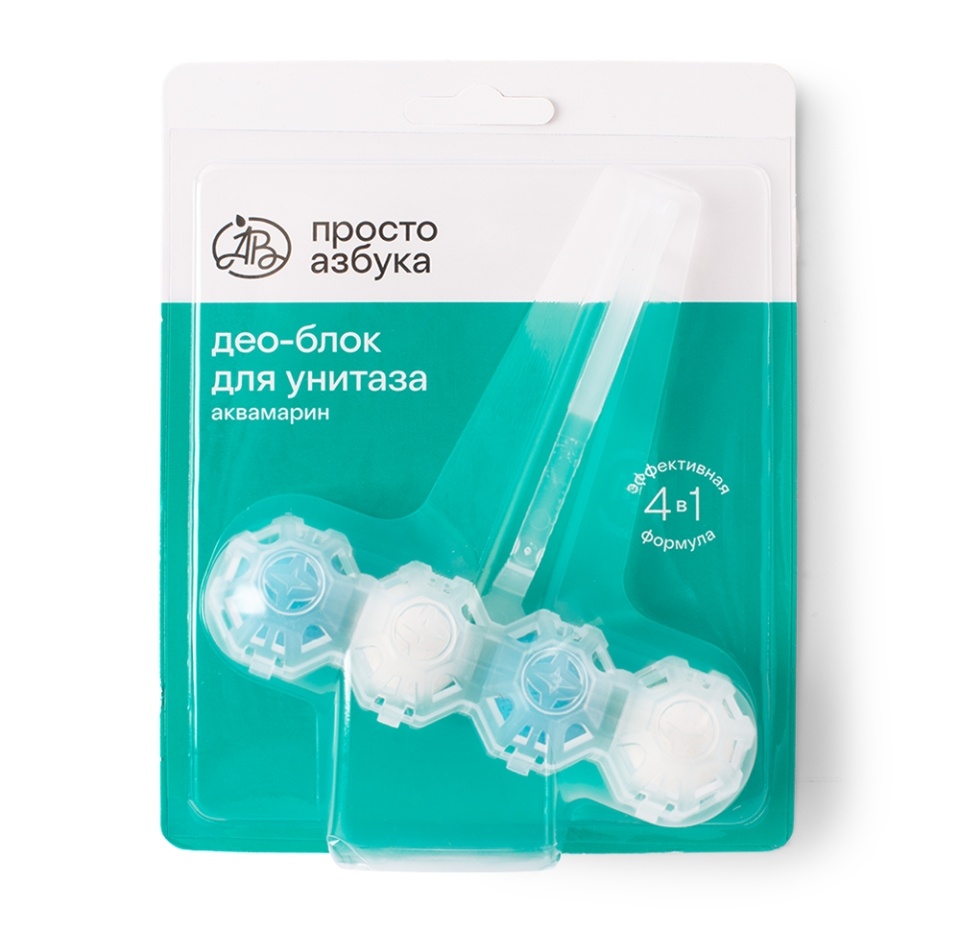 

Средство чистящее Просто Азбука део-блок для унитаза 4 в 1, Аквамарин, 1 шт