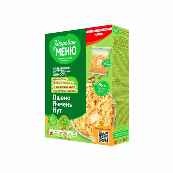 Крупа зерновая Здоровое меню Александровская каша пшено ячмень с нутом 80г*5пак
