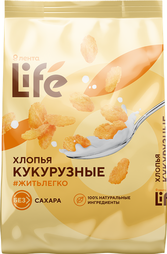 

Готовый завтрак ЛЕНТА LIFE Хлопья кукурузные, без сахара, 350г