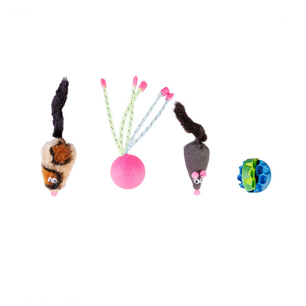 Набор игрушек для кошек Микс: 2 мячика и 2 мышки