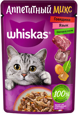 Корм для кошек Whiskas Аппетитный микс Говядина, язык, овощи в желе