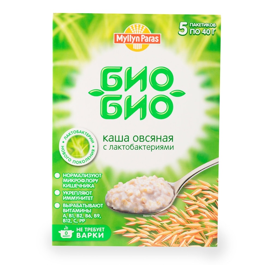 

Каша "Myllyn Paras" Био-Био овсяная с лактобактериями, 200 г, 5 пакетиков, Россия
