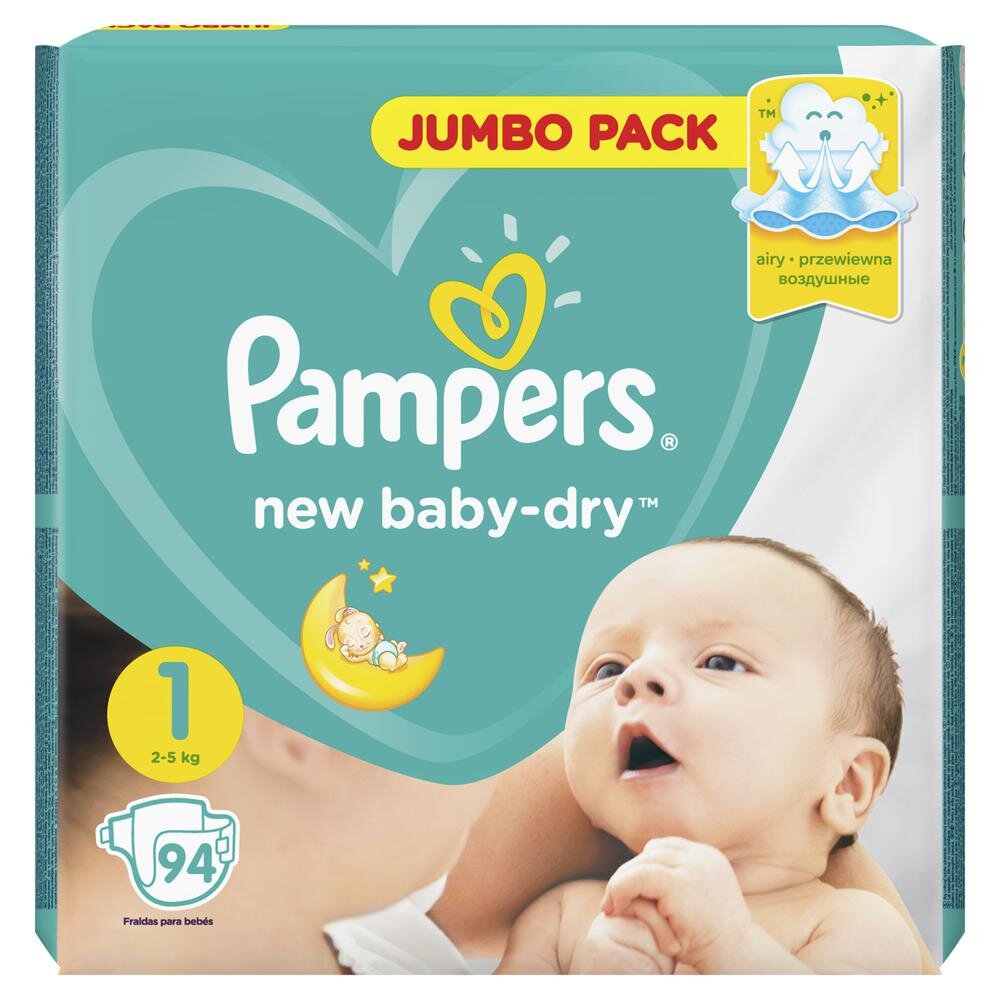 

Подгузники Pampers New Baby Dry 1, 2-5 кг, 94 шт.